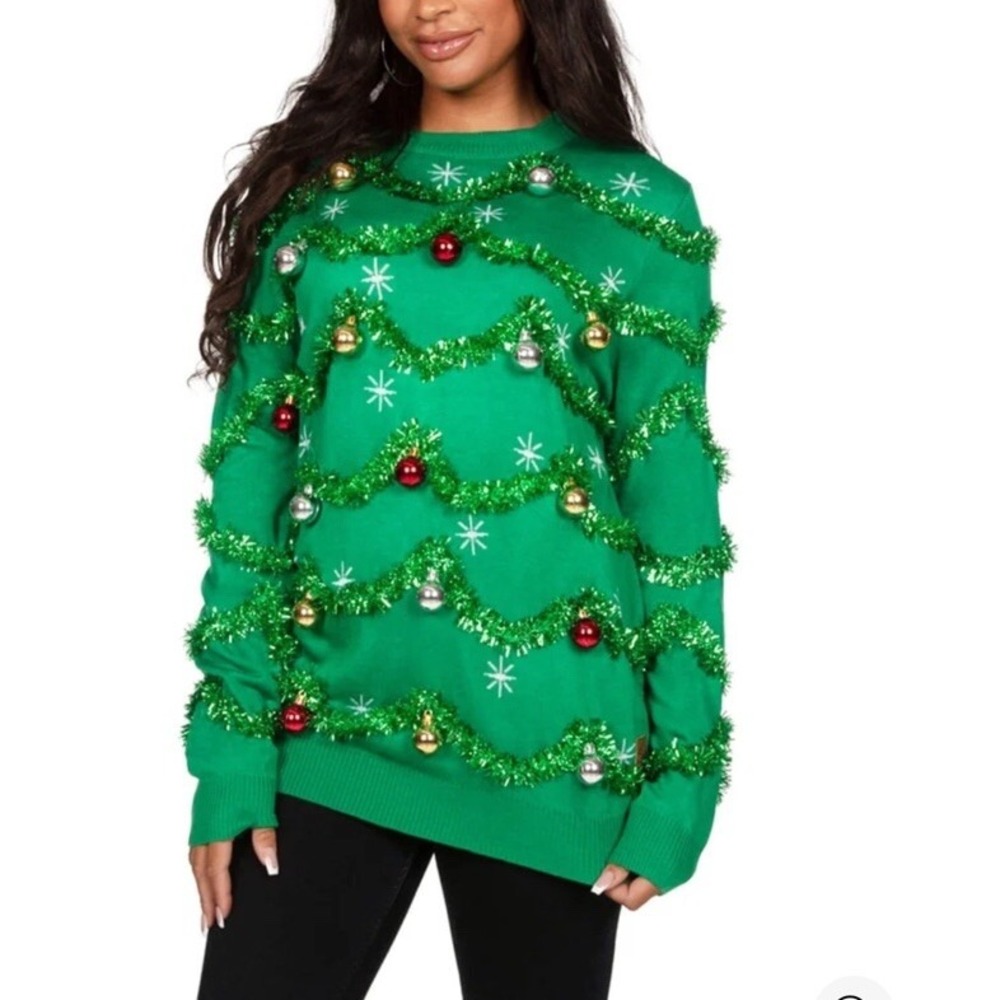Tipsy Elves Ulgy Christmas Sweater Unisex XL Garland Tinsel Bells Holiday Party